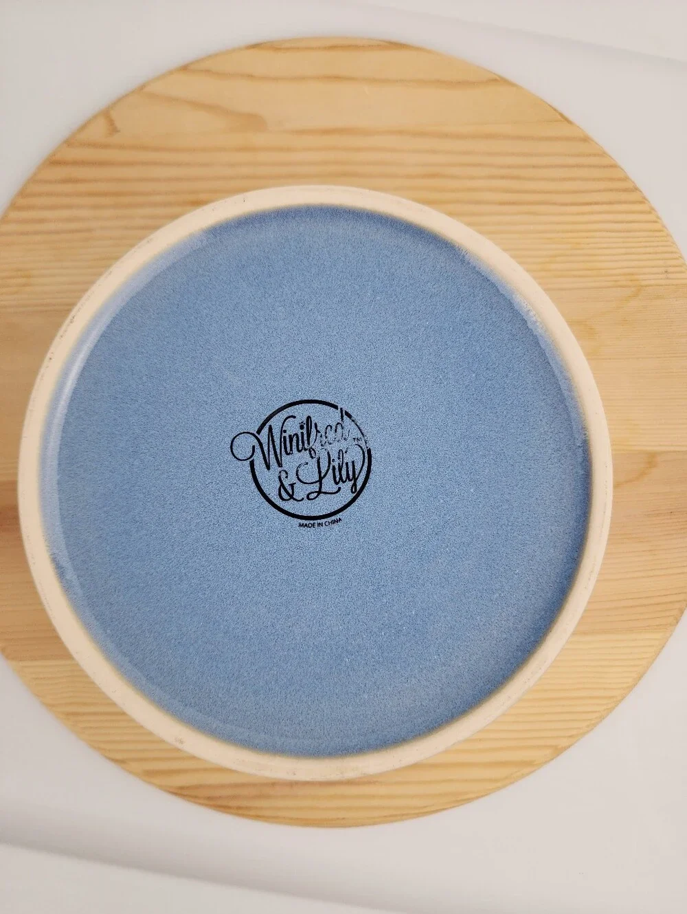 Wilfred & Lily Blue Ceramic Dog Food Bowl with 'Food' Embossed Script